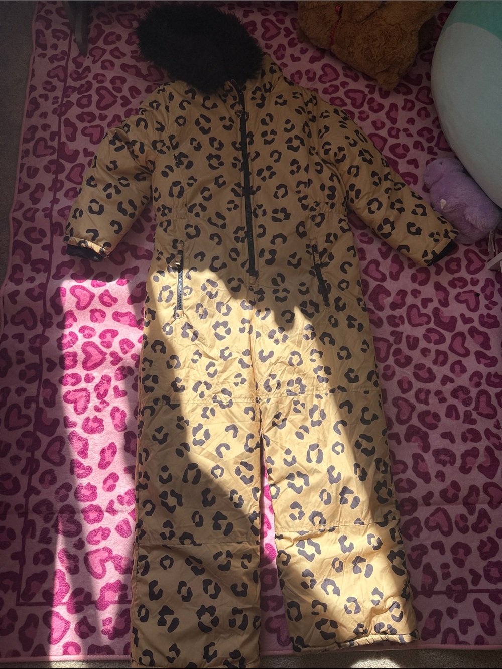 Jessica Simpson Girls' Leopard Print One-Piece Snowsuit - Tan and Black
